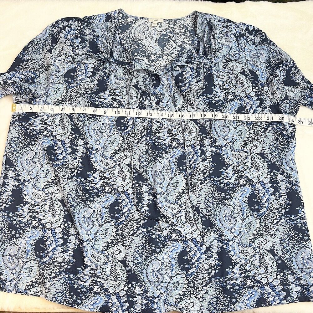 Joie Blue Parisian Paisley Long Sleeve Quarter Button Blouse Top Sz XL - Picture 11 of 12
